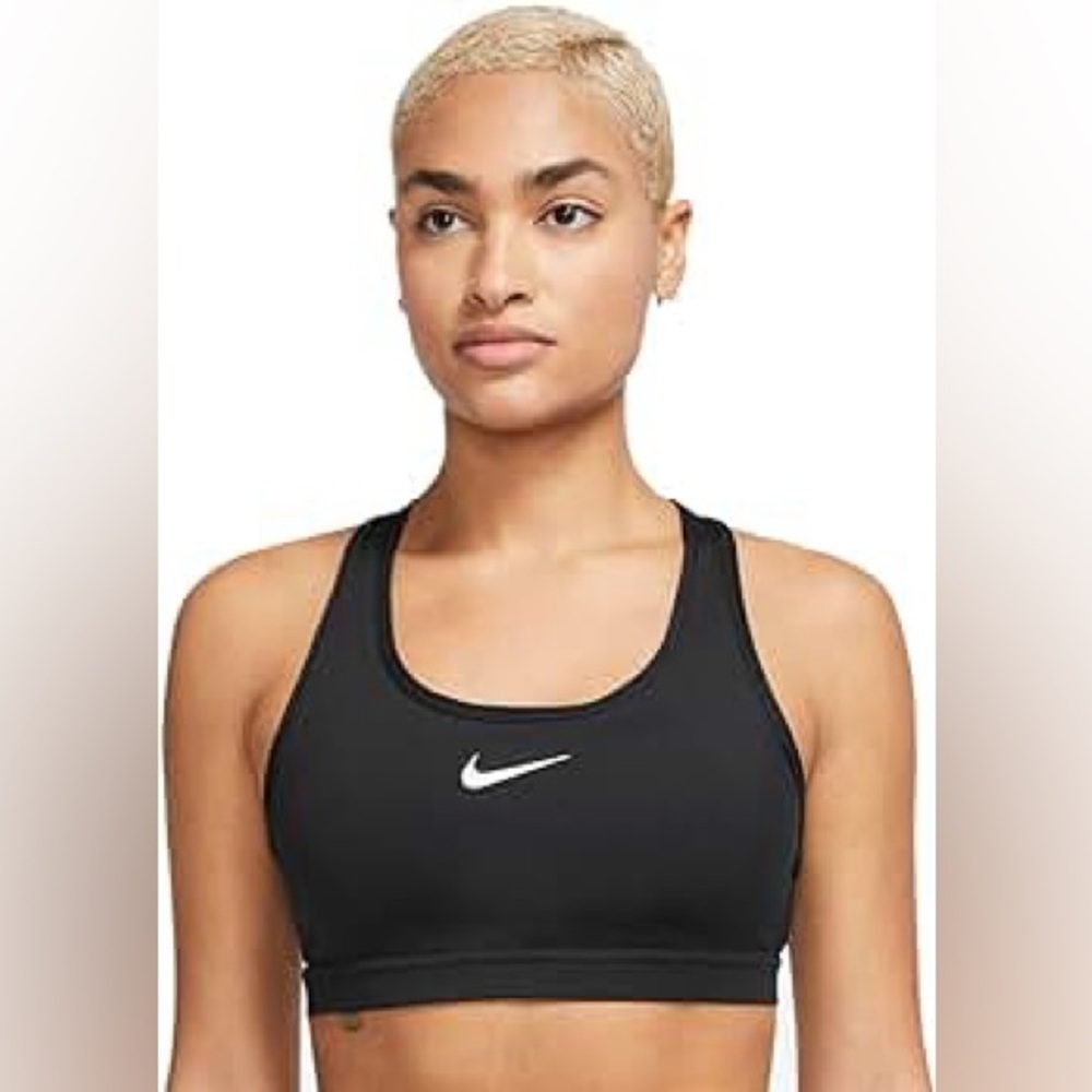 Nike black dri-fit swoosh medium support active wear sports bra - medium